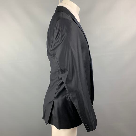 CALVIN KLEIN COLLECTION Size 40 Navy Wool Tuxedo Sport Coat - Picture 3 of 8